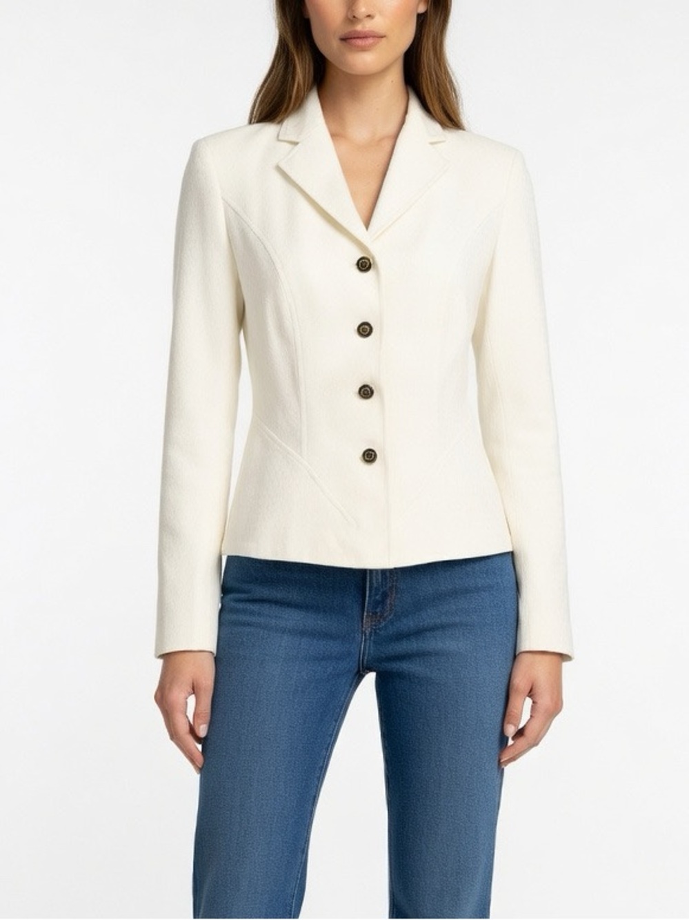 Jones New York Signature Textured White Blazer Jacket